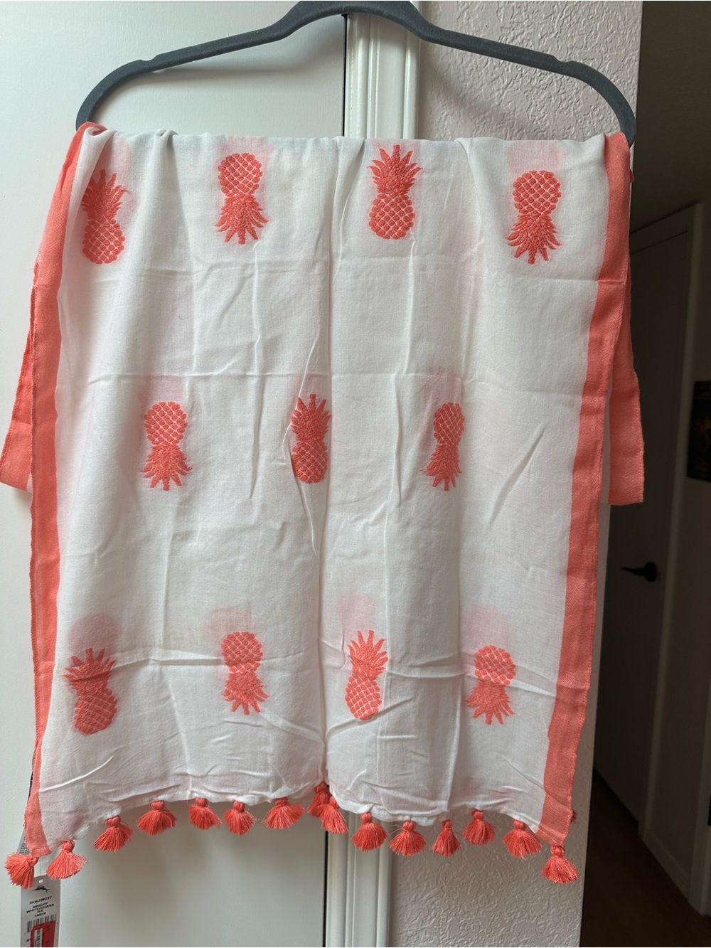 Tommy Bahama White and Coral Pineapple Print Scarf Wrap
